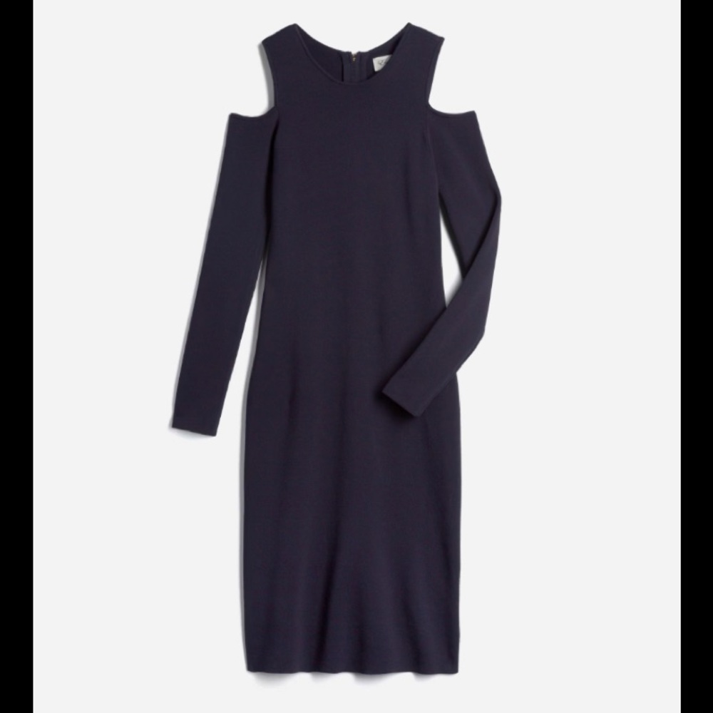 Navy cold shoulder form fitting stretchy dress